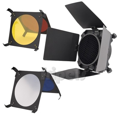 Barn doors, grid and filters FreePower for MR flash lamps